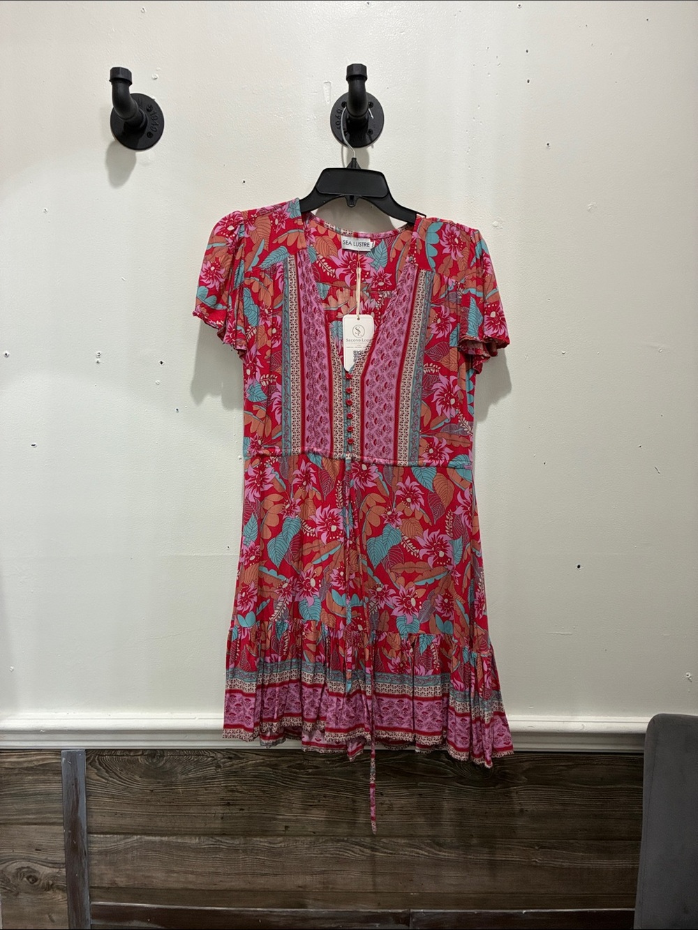Short Sleeve Floral Tiered Dress - Pink Multi